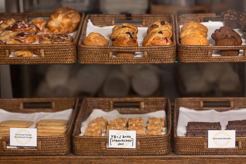 pastry case with assorted muffins
